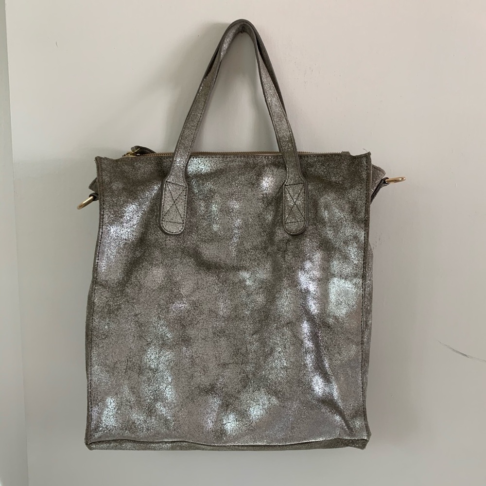 Erin Condren Suede Silver Metallic Tote